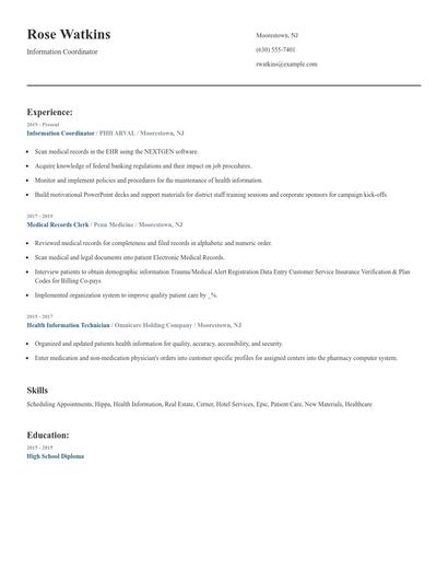 Information Coordinator Resume