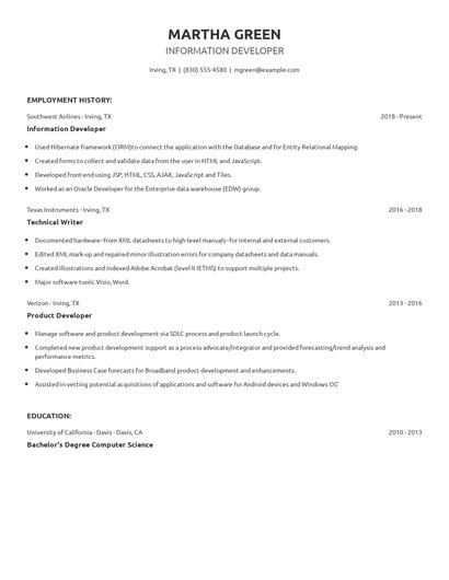 Information Developer Resume