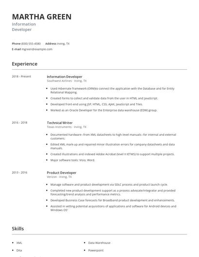 Information Developer Resume