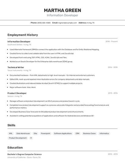 Information Developer Resume