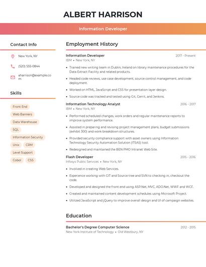 Information Developer Resume