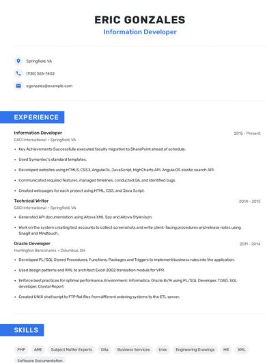 Information Developer Resume