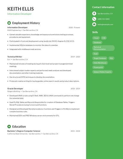 Information Developer Resume