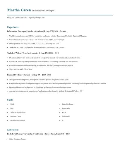 Information Developer Resume