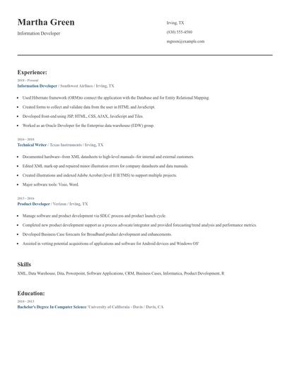 Information Developer Resume
