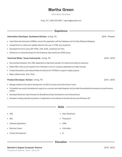 Information Developer Resume