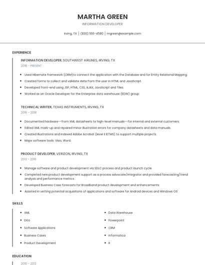 Information Developer Resume