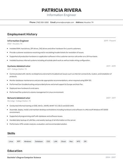 Information Engineer Resume
