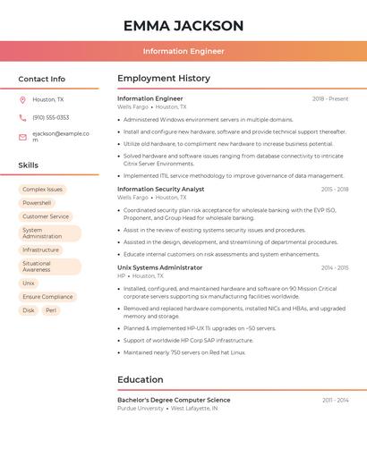 Information Engineer Resume