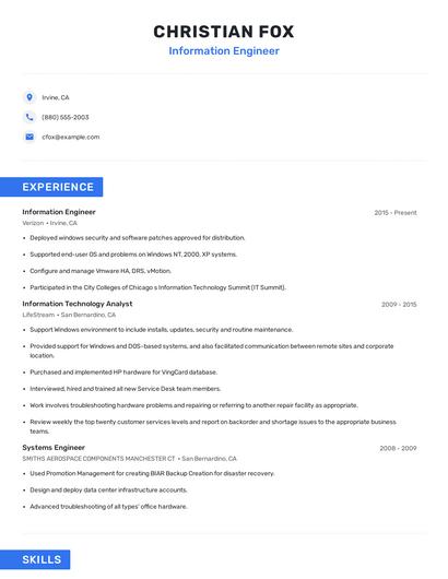 Information Engineer Resume