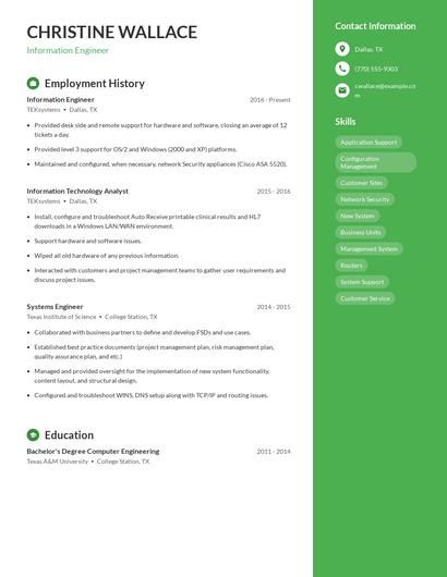 Information Engineer Resume