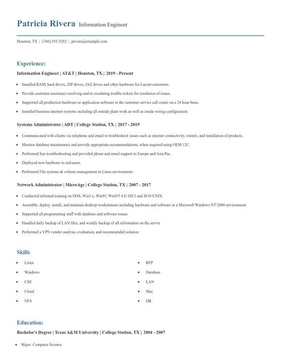 Information Engineer Resume