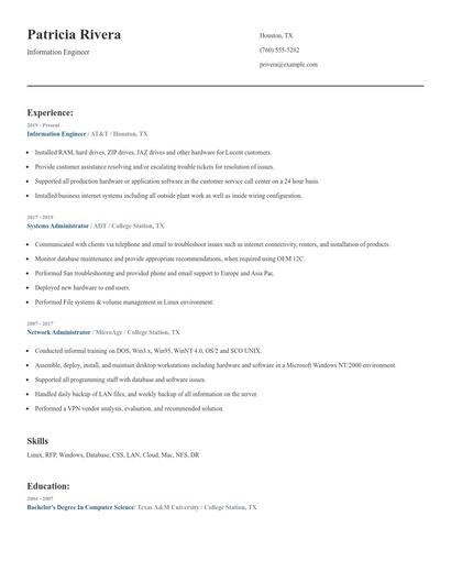 Information Engineer Resume