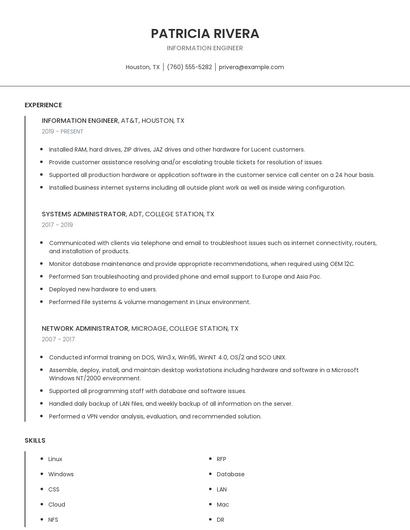 Information Engineer Resume