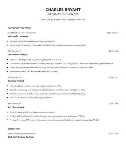 Information Manager Resume
