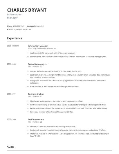 Information Manager Resume