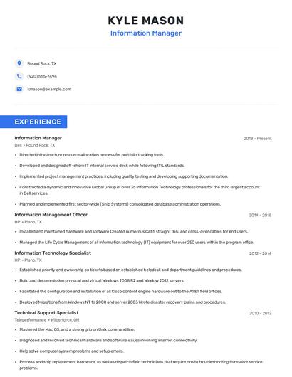 Information Manager Resume