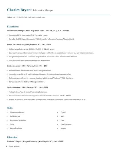 Information Manager Resume