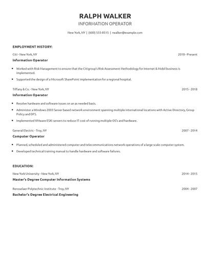 Information Operator Resume