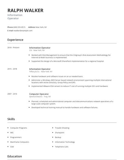 Information Operator Resume