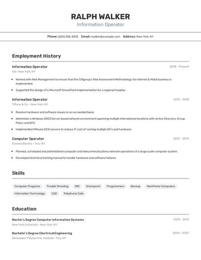 Information Operator Resume