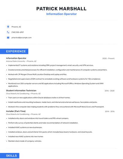 Information Operator Resume