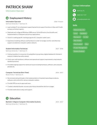 Information Operator Resume