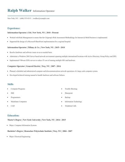 Information Operator Resume