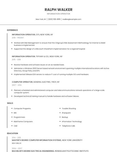 Information Operator Resume