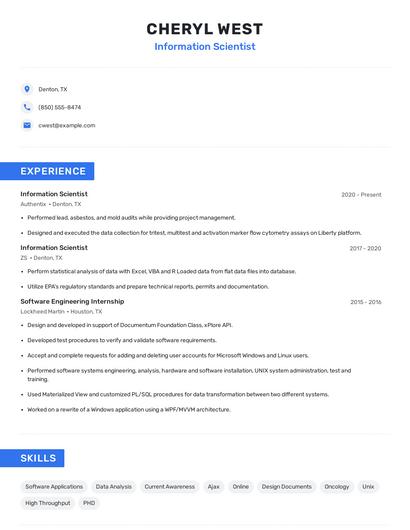 Information Scientist Resume