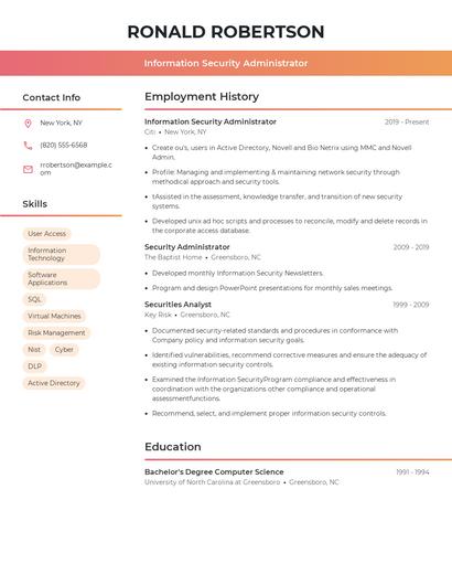Information Security Administrator Resume