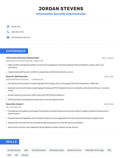 Information Security Administrator Resume