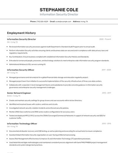 Information Security Director Resume