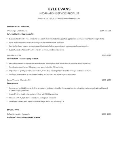 Information Service Specialist Resume