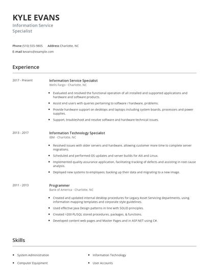 Information Service Specialist Resume
