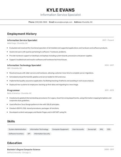 Information Service Specialist Resume