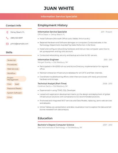 Information Service Specialist Resume