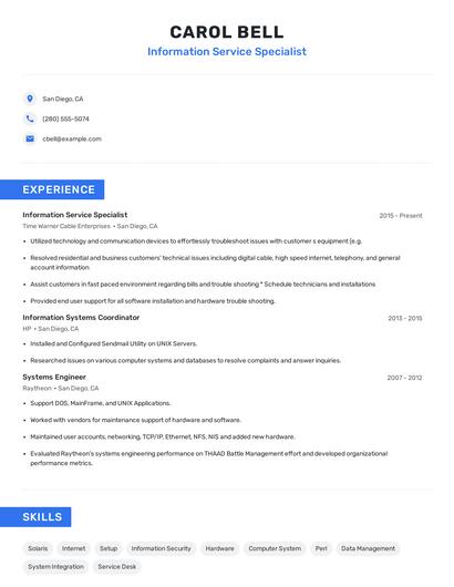 Information Service Specialist Resume
