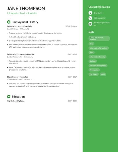 Information Service Specialist Resume