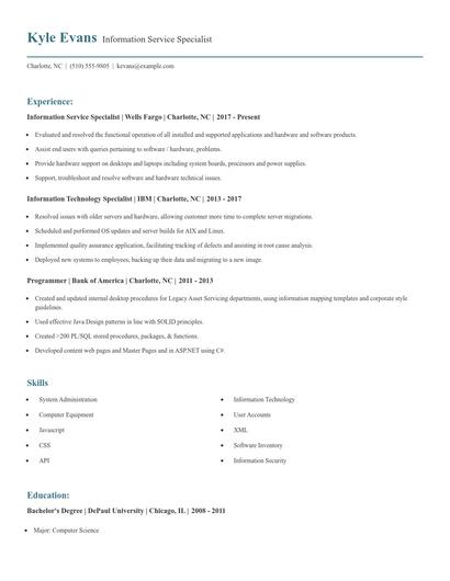 Information Service Specialist Resume