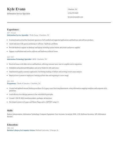 Information Service Specialist Resume