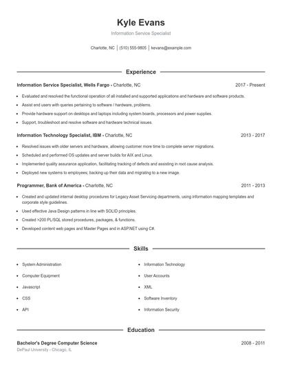 Information Service Specialist Resume