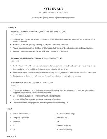 Information Service Specialist Resume