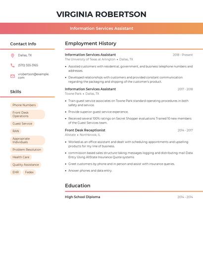 Information Services Assistant Resume