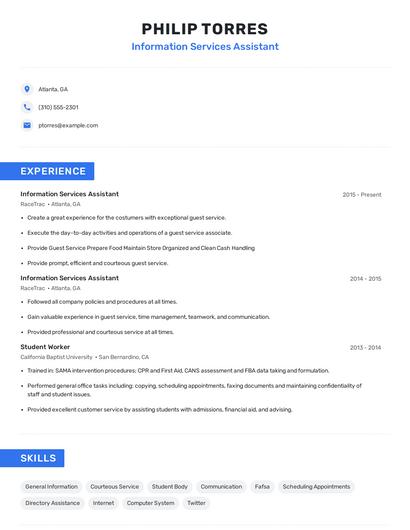 Information Services Assistant Resume