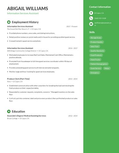 Information Services Assistant Resume