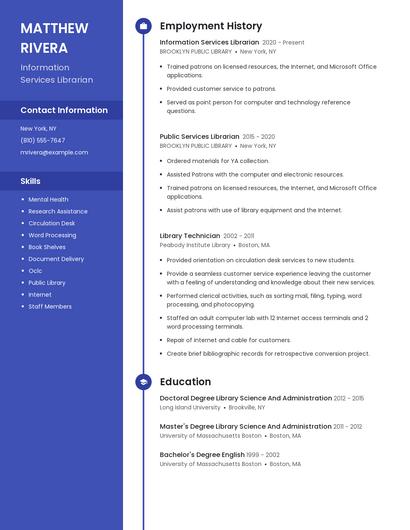 Information Services Librarian Resume