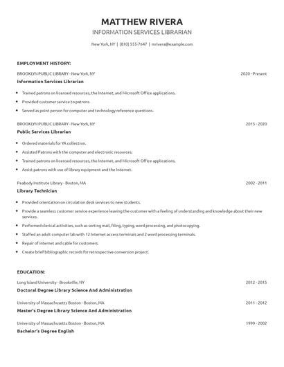 Information Services Librarian Resume
