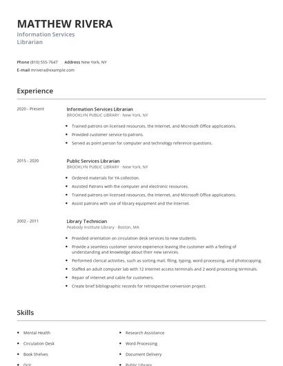 Information Services Librarian Resume