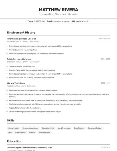 Information Services Librarian Resume